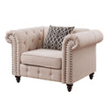 Linen Arm Chair with Button-Tufted Design and Pillow - Beige