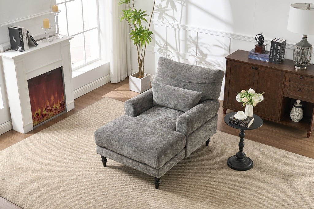 Modern Grey Upholstered Chaise Lounge Sofa Recliner with Solid Wood Frame - Grey