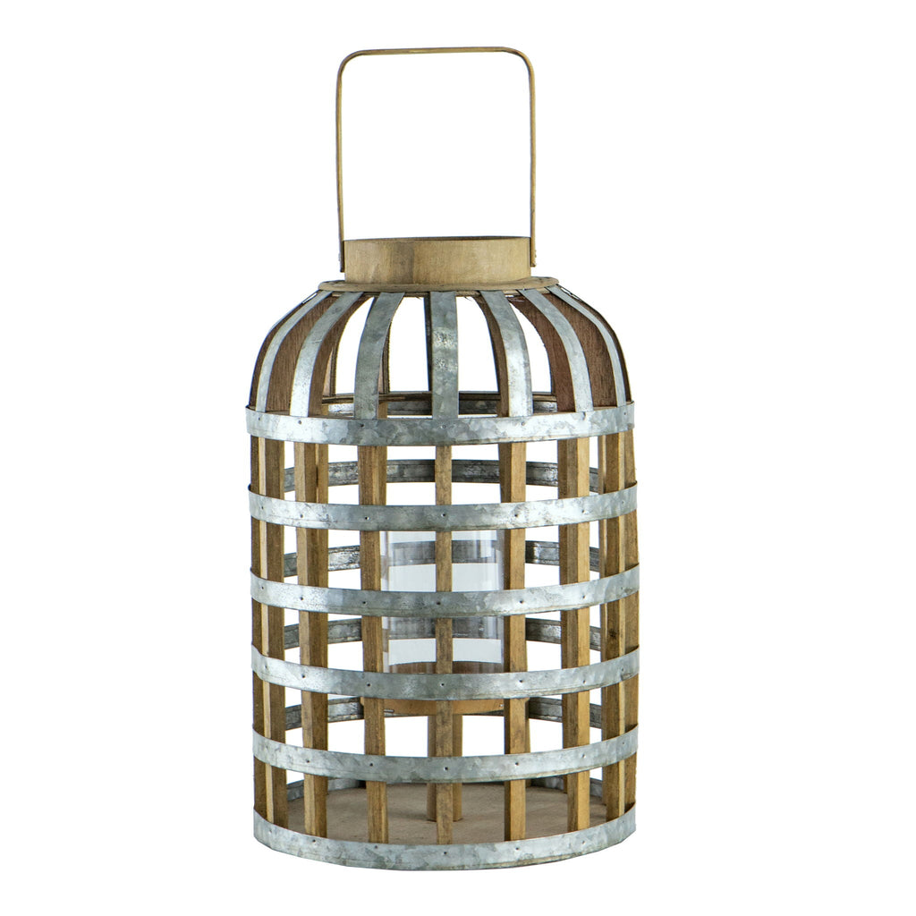 Decorative Wooden Lantern with Handle - Pearl Silver