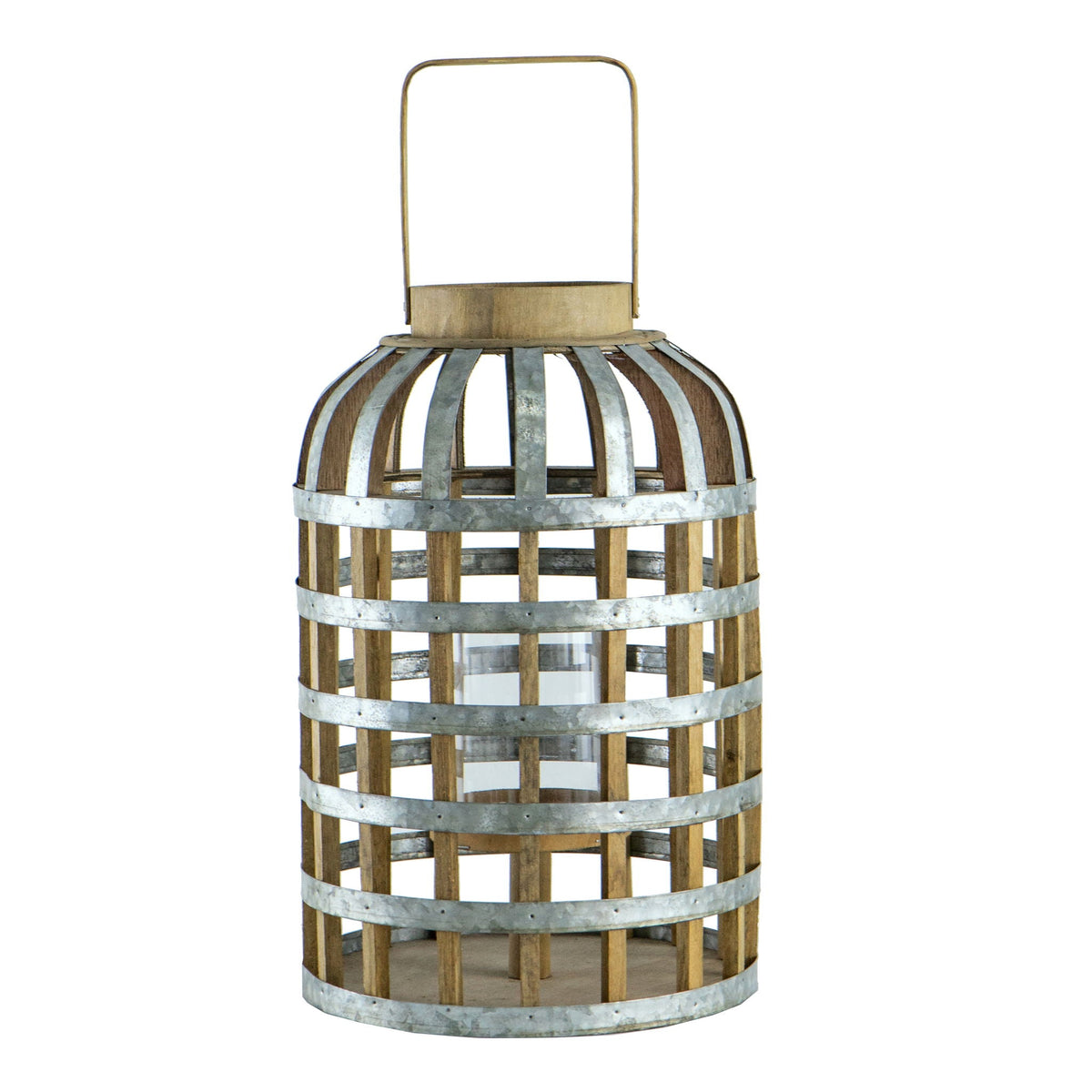 Decorative Wooden Lantern with Handle - Pearl Silver
