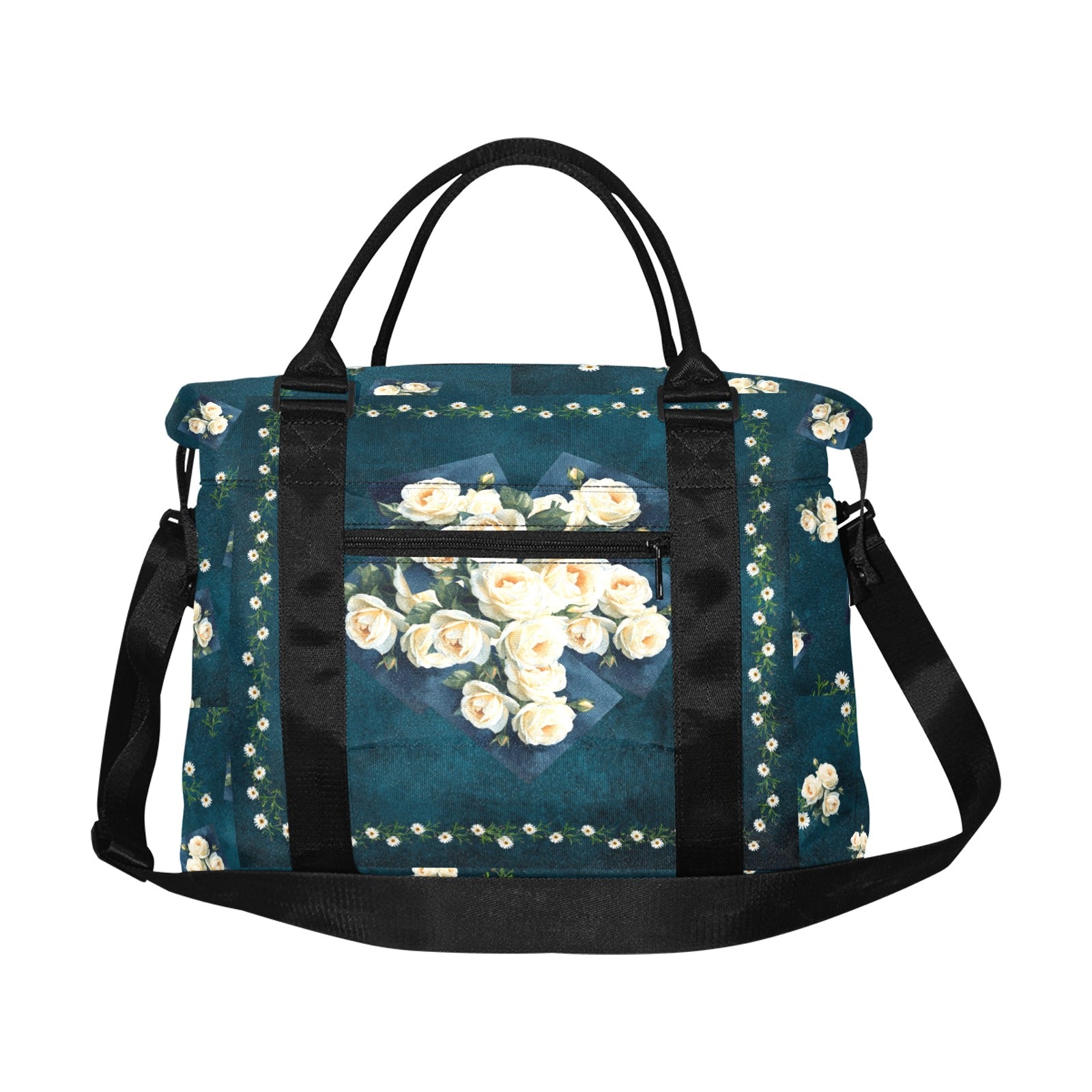 Cream Roses Daisy Chain Smaller Duffle Travel Bag — Back Alley Exclusive