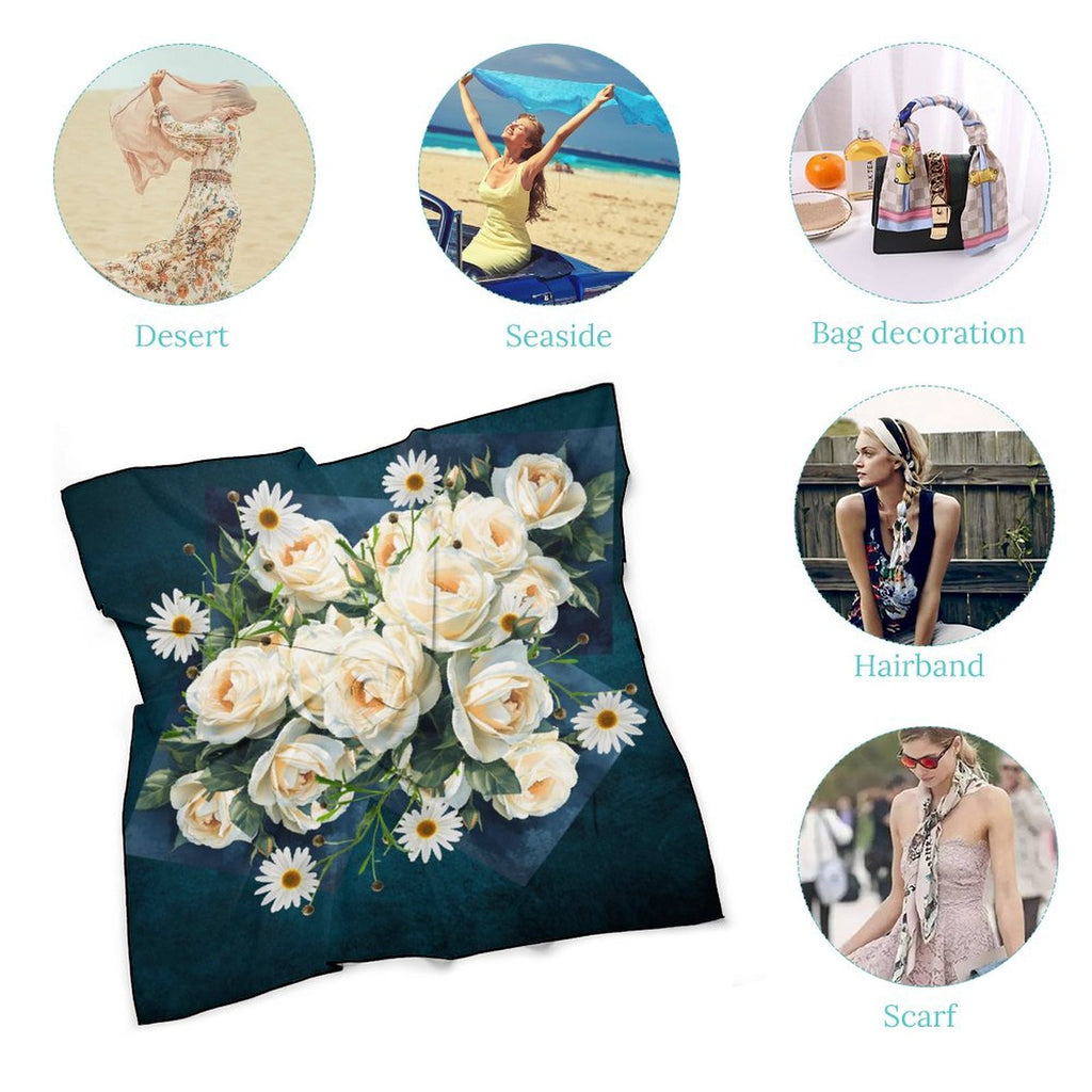 Floribunda & Indigo Square Scarf - 27" Silk-Feel