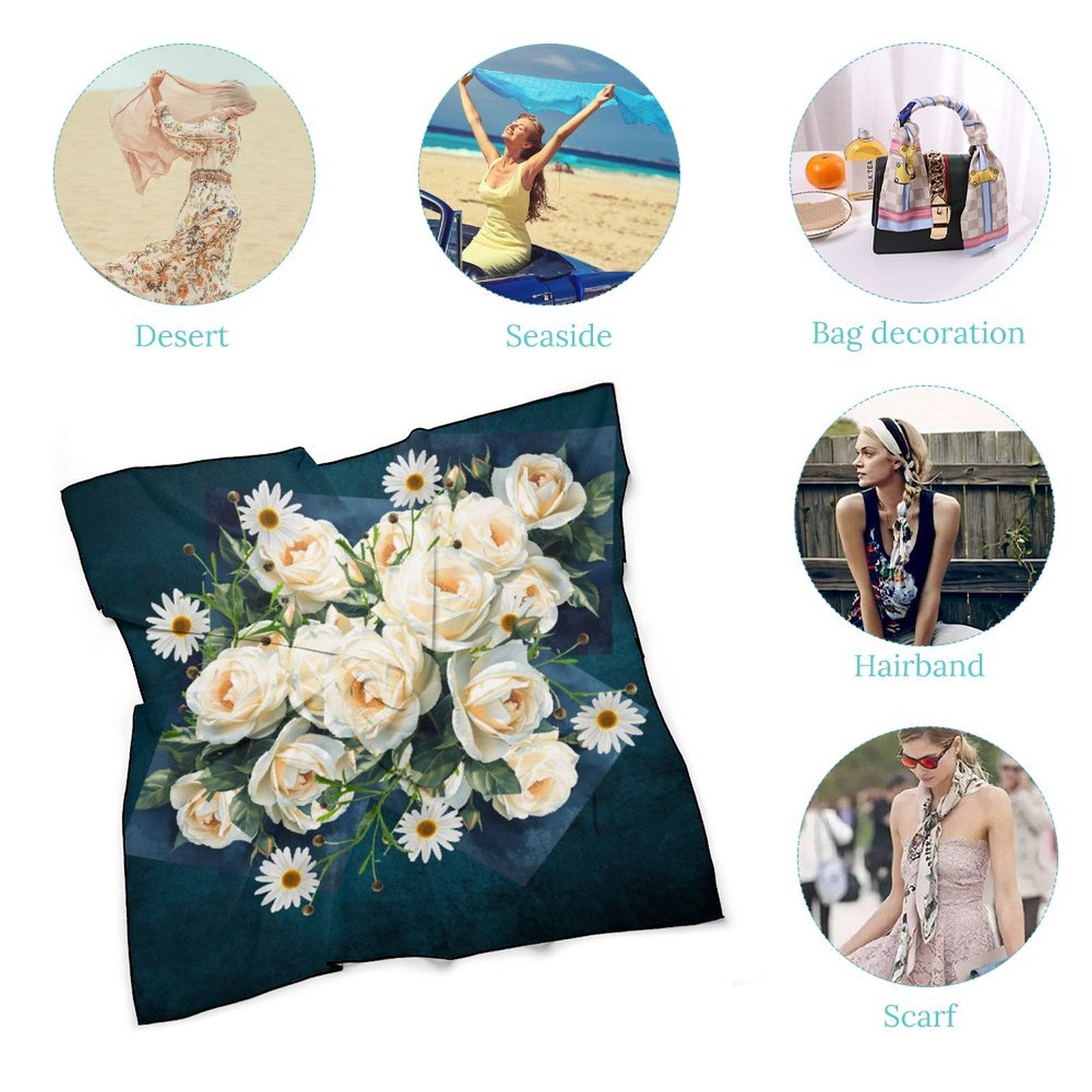 Floribunda & Indigo Square Scarf - 27" Silk-Feel