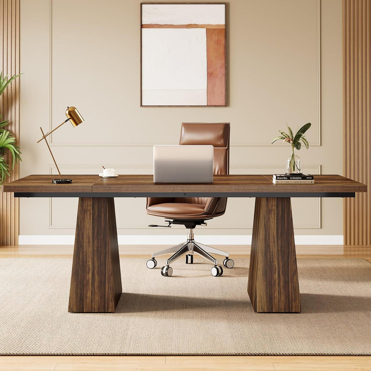 Executive Desk, Workstation With Double Trapezoid Base