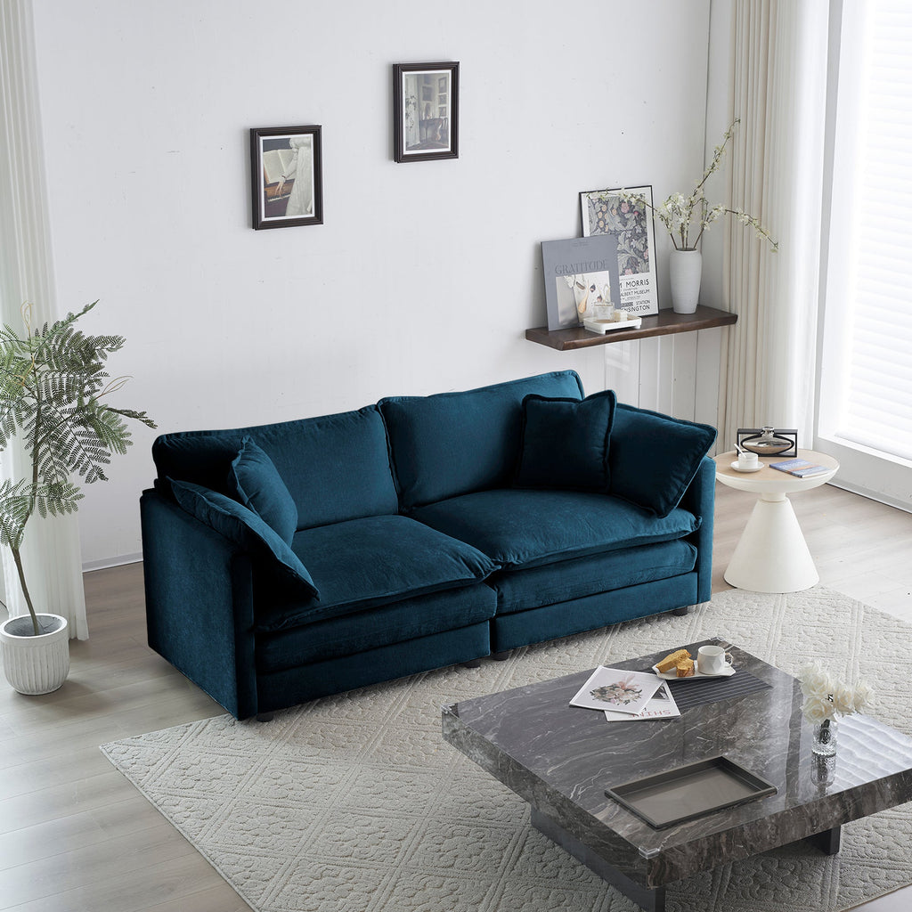 Modern Blue Fabric Loveseat Sofa with Solid Wood Frame - Blue