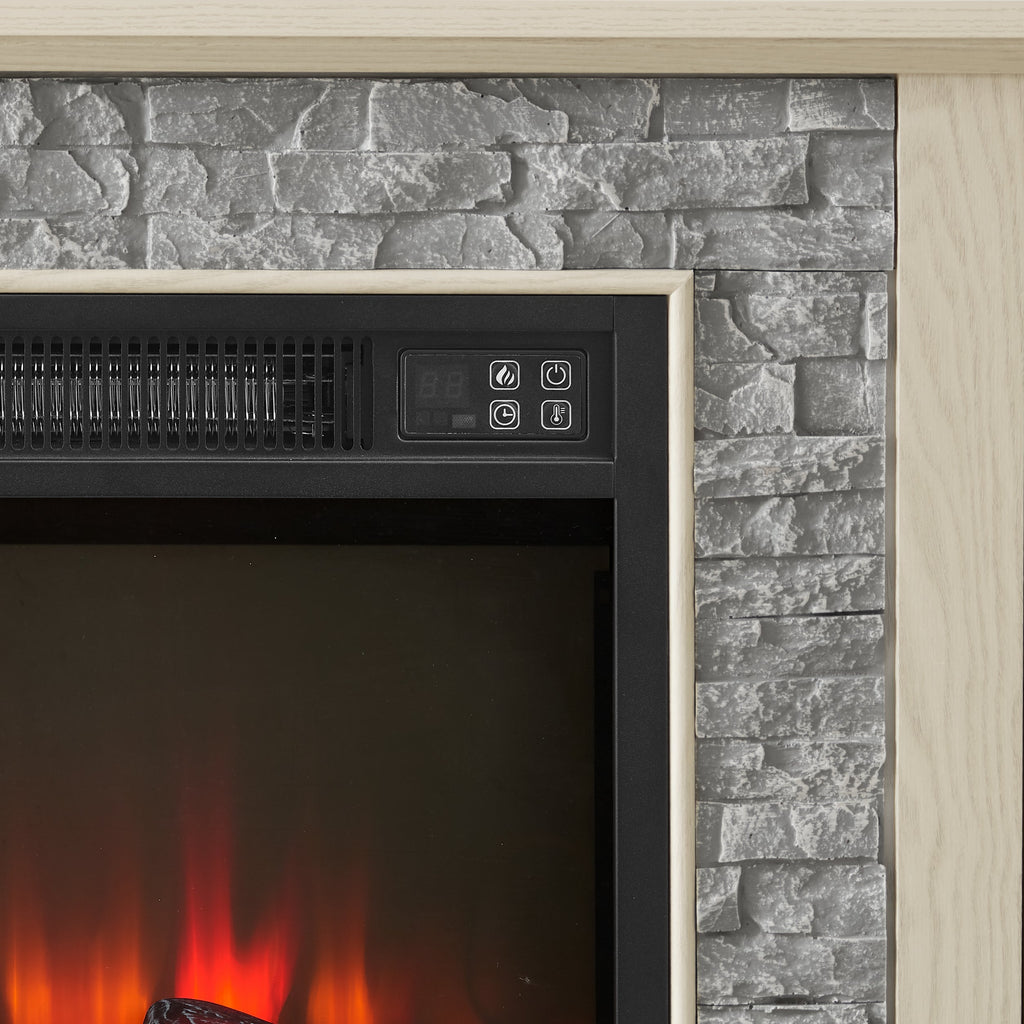 58" Modern TV Stand with Electric Fireplace and Storage - White