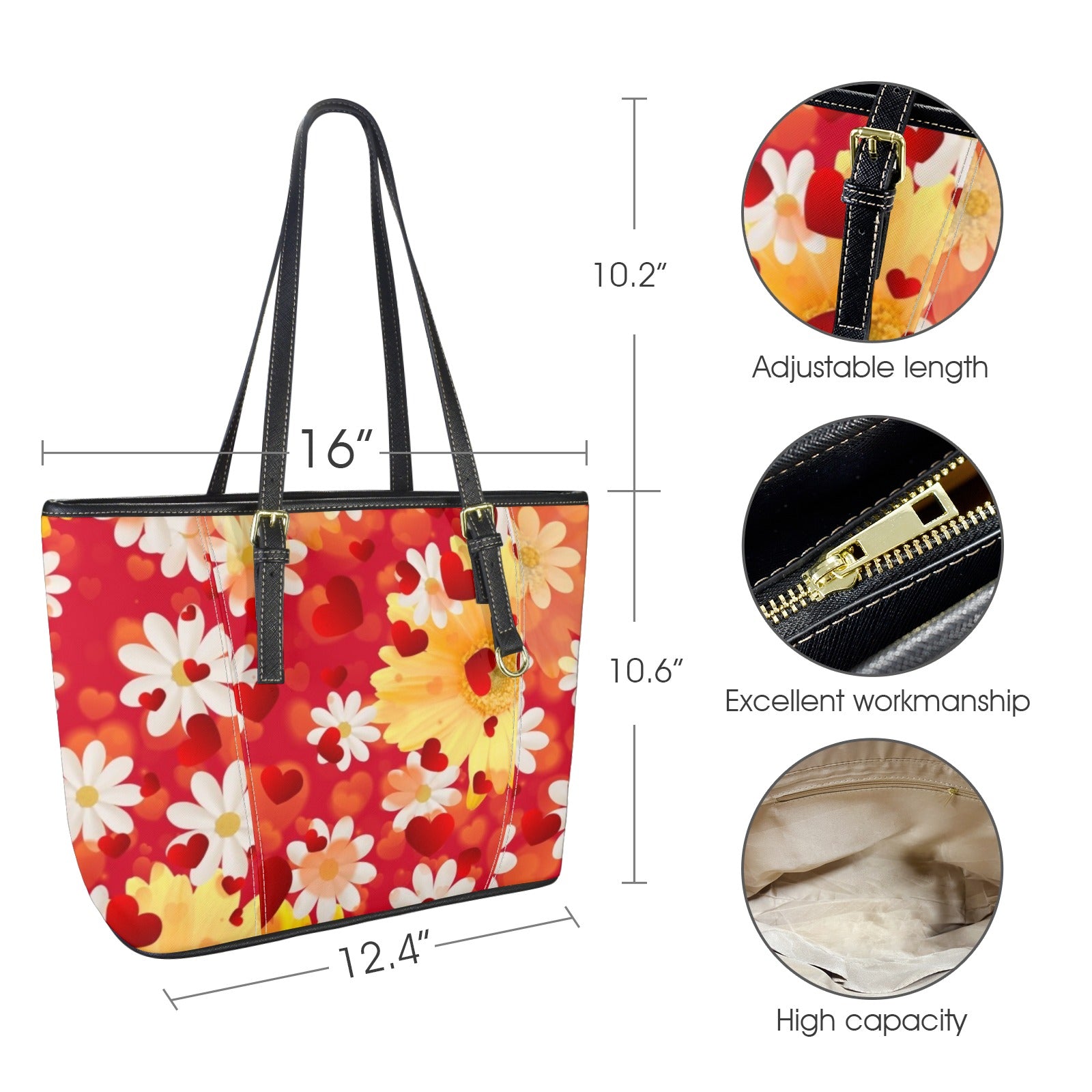 Hearts and Daisies Small Tote Bag - Design Exclusive to Back Alley