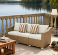 Outdoor Rattan Sofa with Cushions and Throw Pillows - Natural