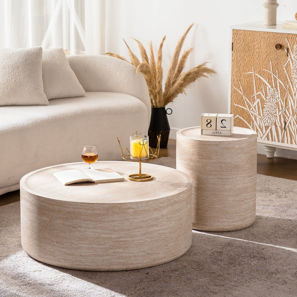 31.5'' Round Coffee Table with Mars Pattern Top - Beige