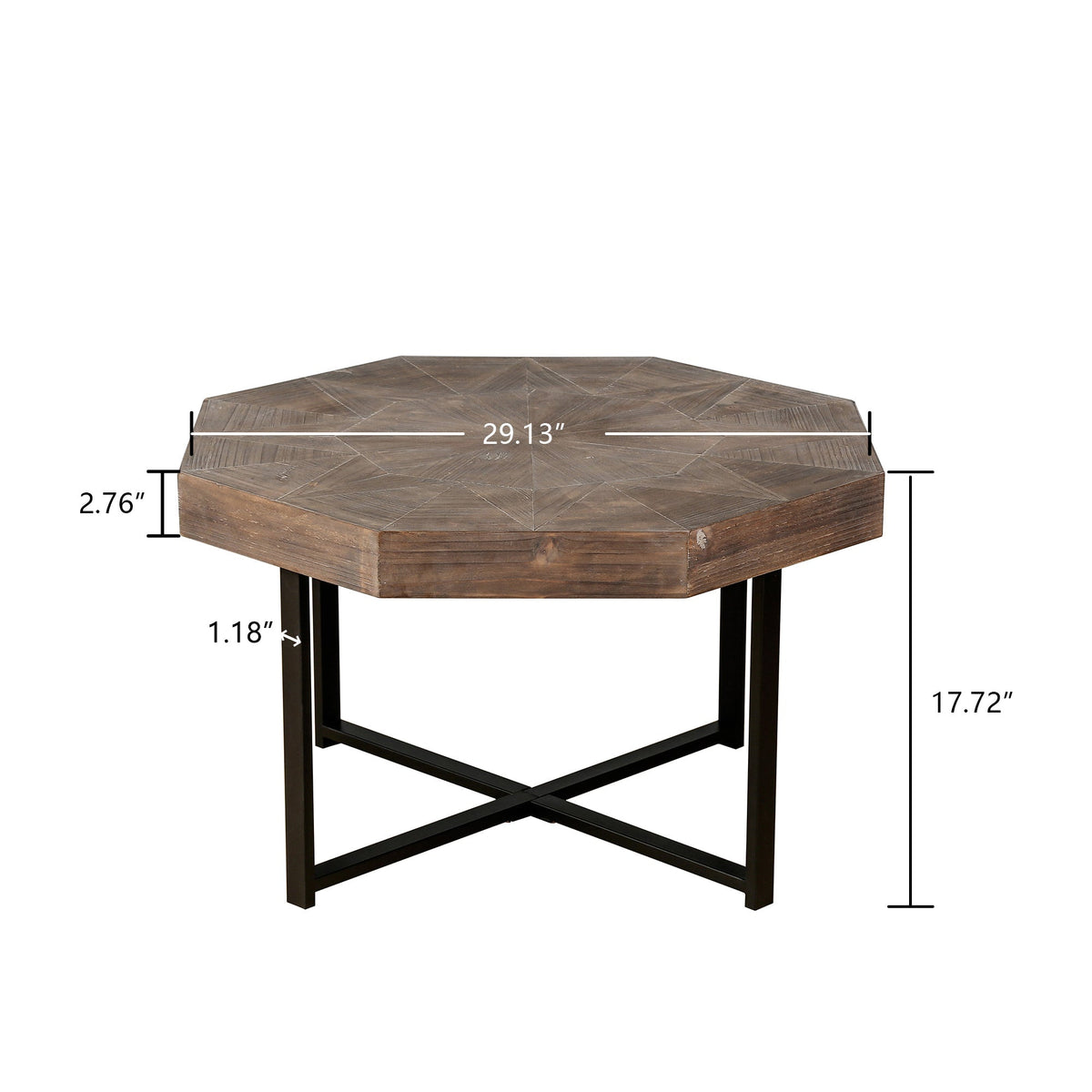 Wood Octagonal Vintage Patchwork Coffee Table with Metal Frame - Antique Brown