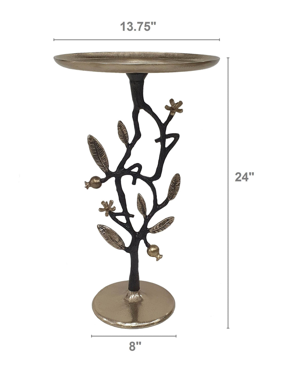 13.8x13.8x24 Black and Gold Aluminum Side Table with Pomegranate Design