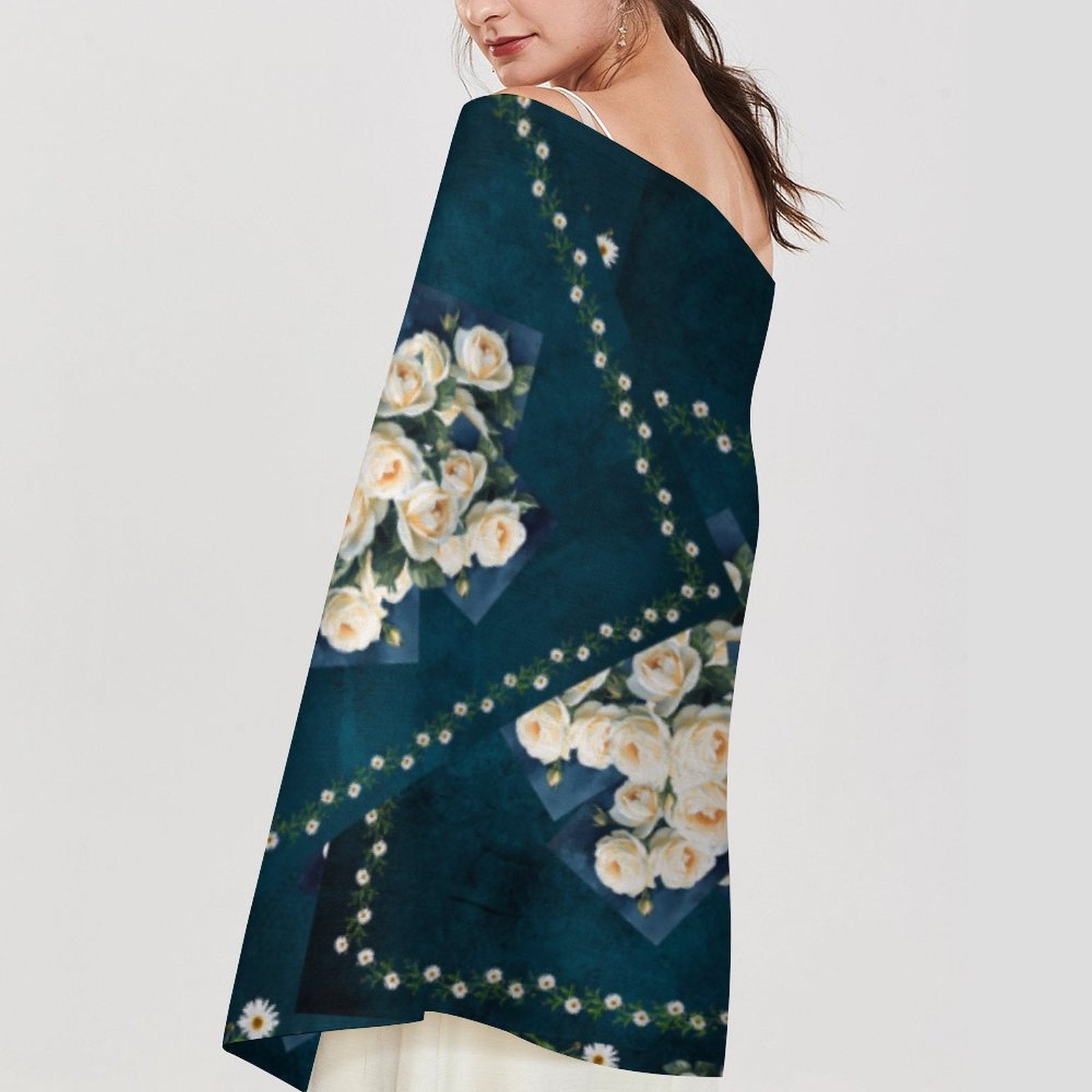 Floribunda & Indigo Patchwork Tassel Scarf - Cashmere-Feel 79"×28"