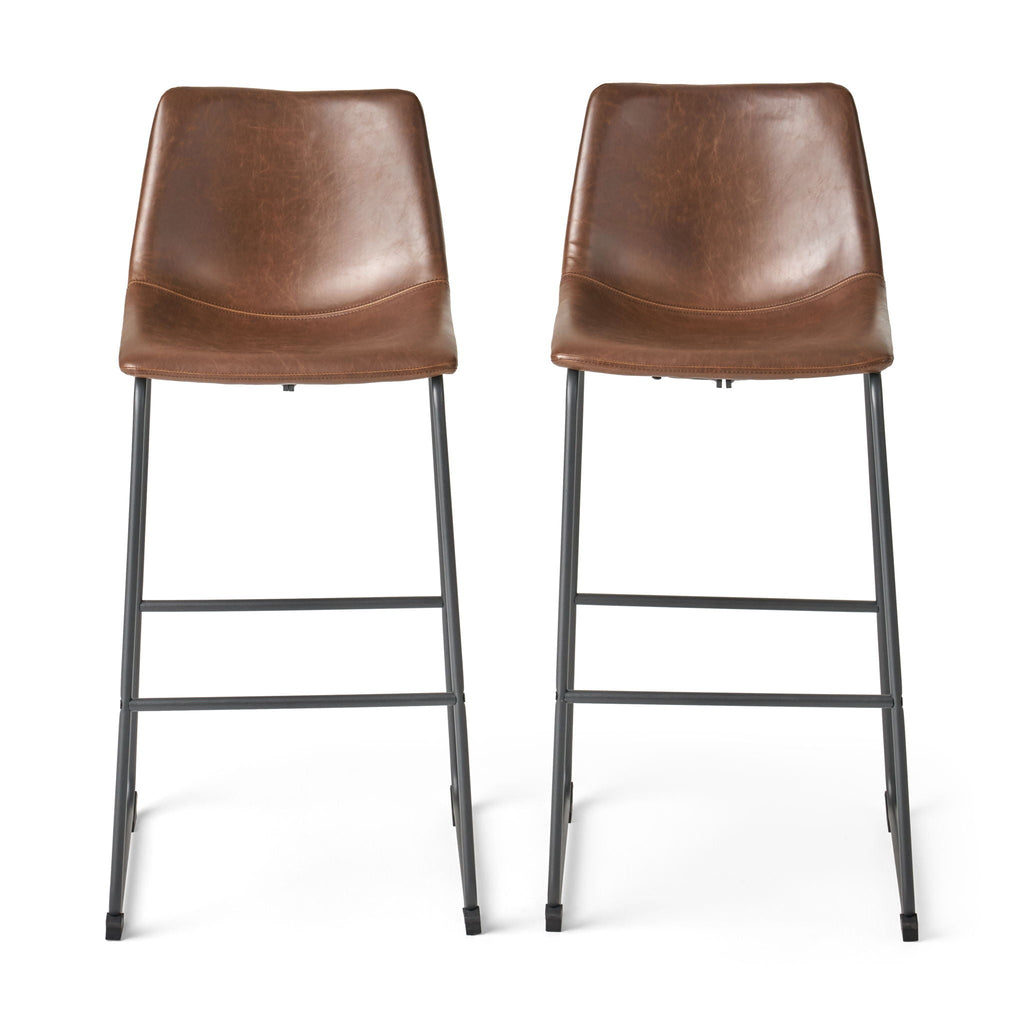 Vintage Brown Barstool with Upholstery and Foot Rail
