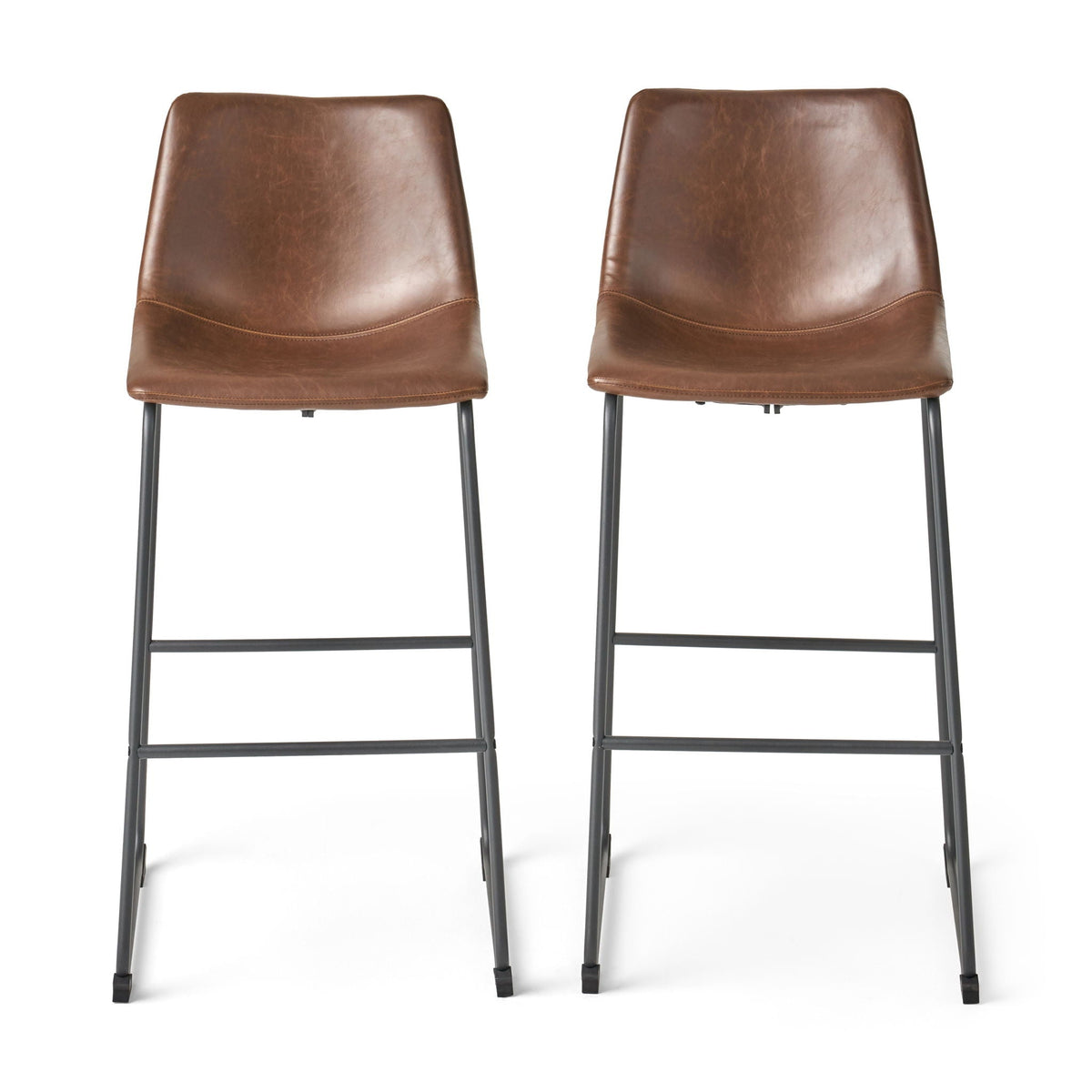 Vintage Brown Barstool with Upholstery and Foot Rail