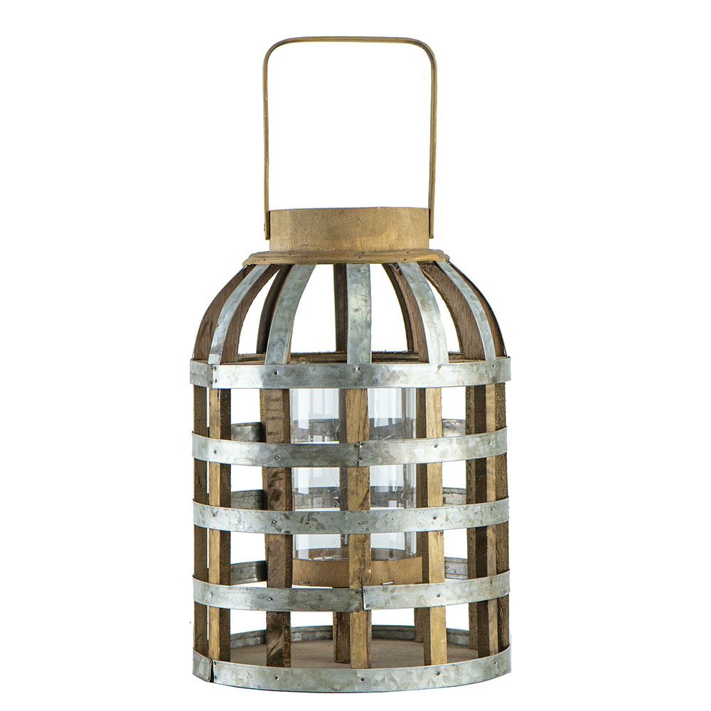 Decorative Wooden Lantern with Handle - Pearl Silver