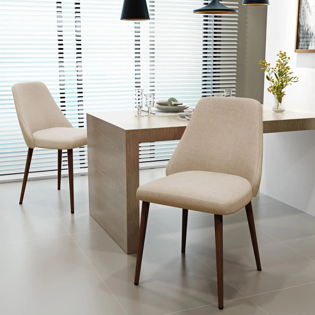 Modern Dining Chair with Iron Legs and Wood Finish - Dark Gray or Light Brown