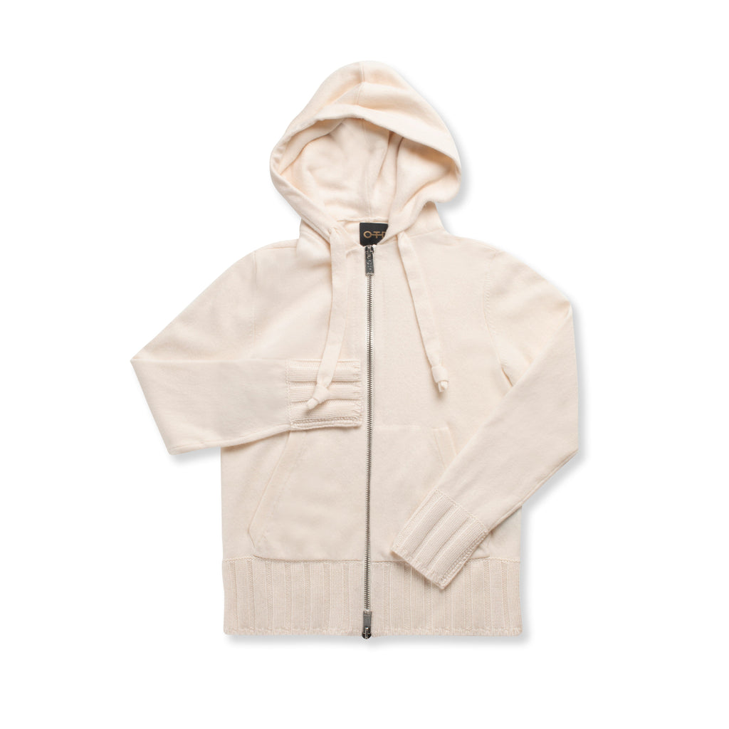 Cashmere-Blend Zipped Hoodie (Ivory)