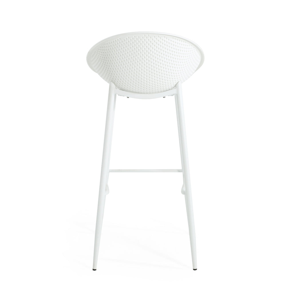 Modern Gable Outdoor Barstool Set of 2 with Perforated Design - White