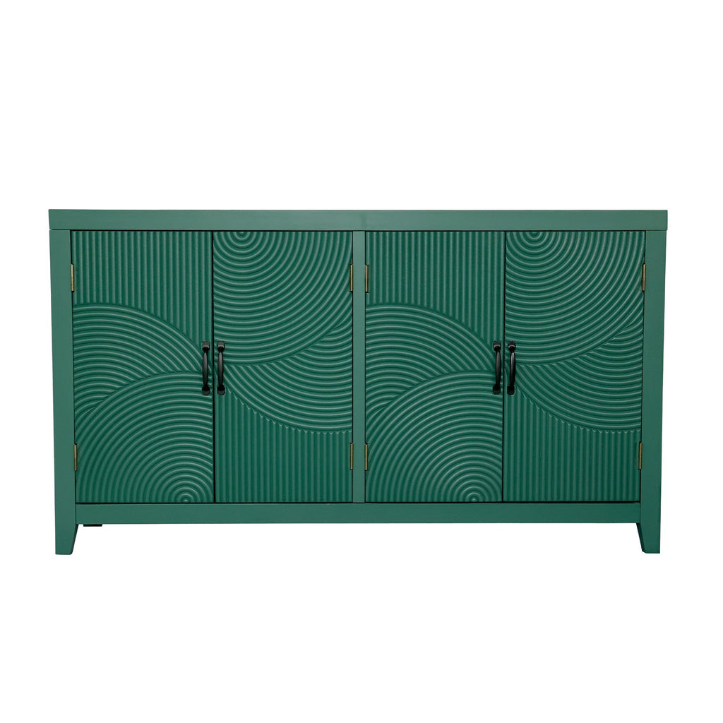 59in Green Accent Cabinet with 4 Doors - Mid Century Modern Buffet - Dark Green