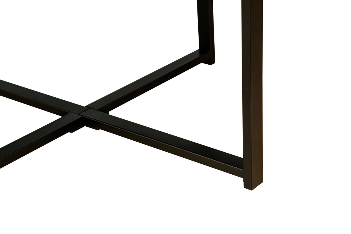 Wood Octagonal Vintage Patchwork Coffee Table with Metal Frame - Antique Brown