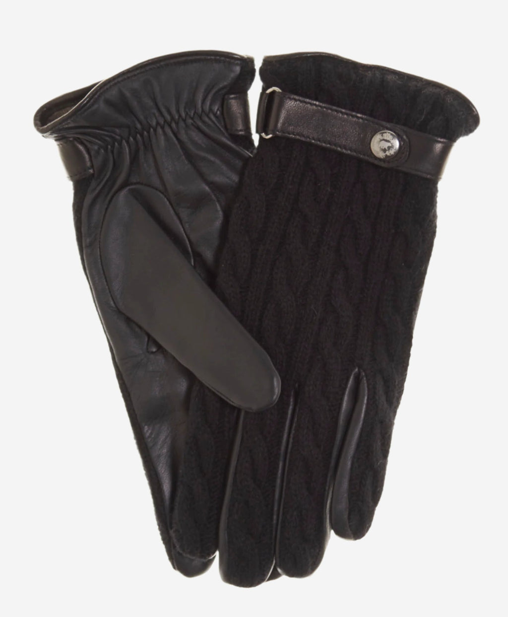 CC3510 (black) - Men’s Italian cable knit cashmere and leather winter gloves