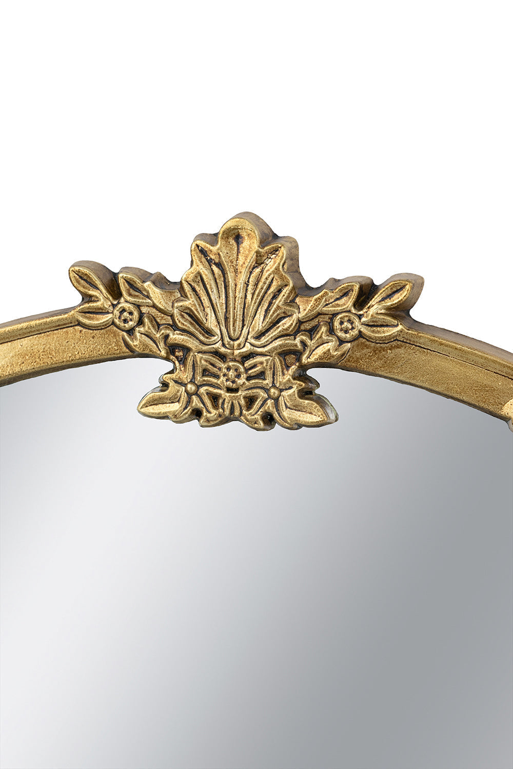 30x31" Round Wall Mirror with Gold Finish and Decorative Leaf Crest