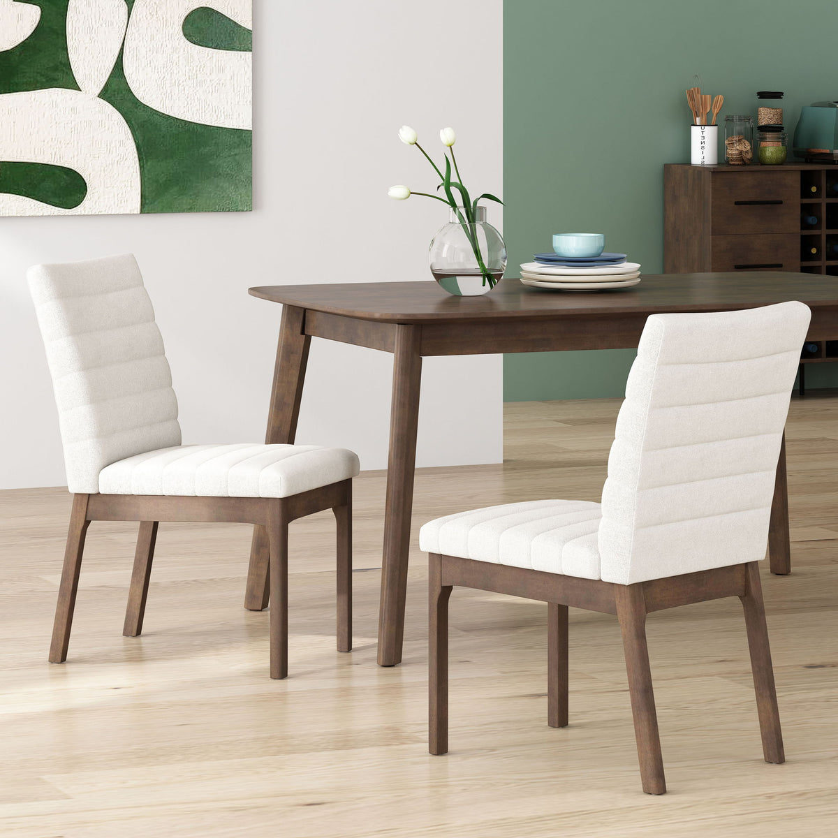 Upholstered Dining Chairs With Rubber Legs (Set of 2)