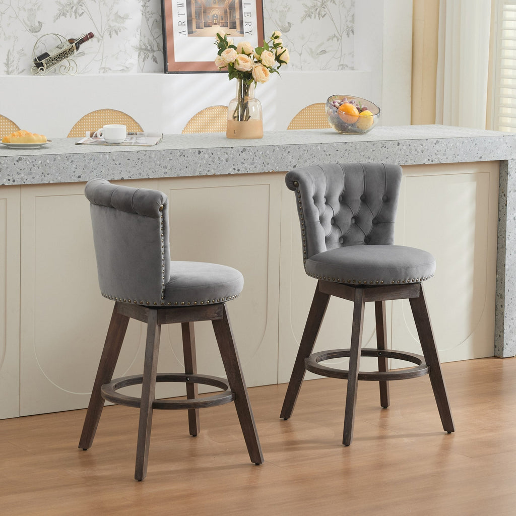 26" Counter Height Bar Stools with 360° Swivel - Gray