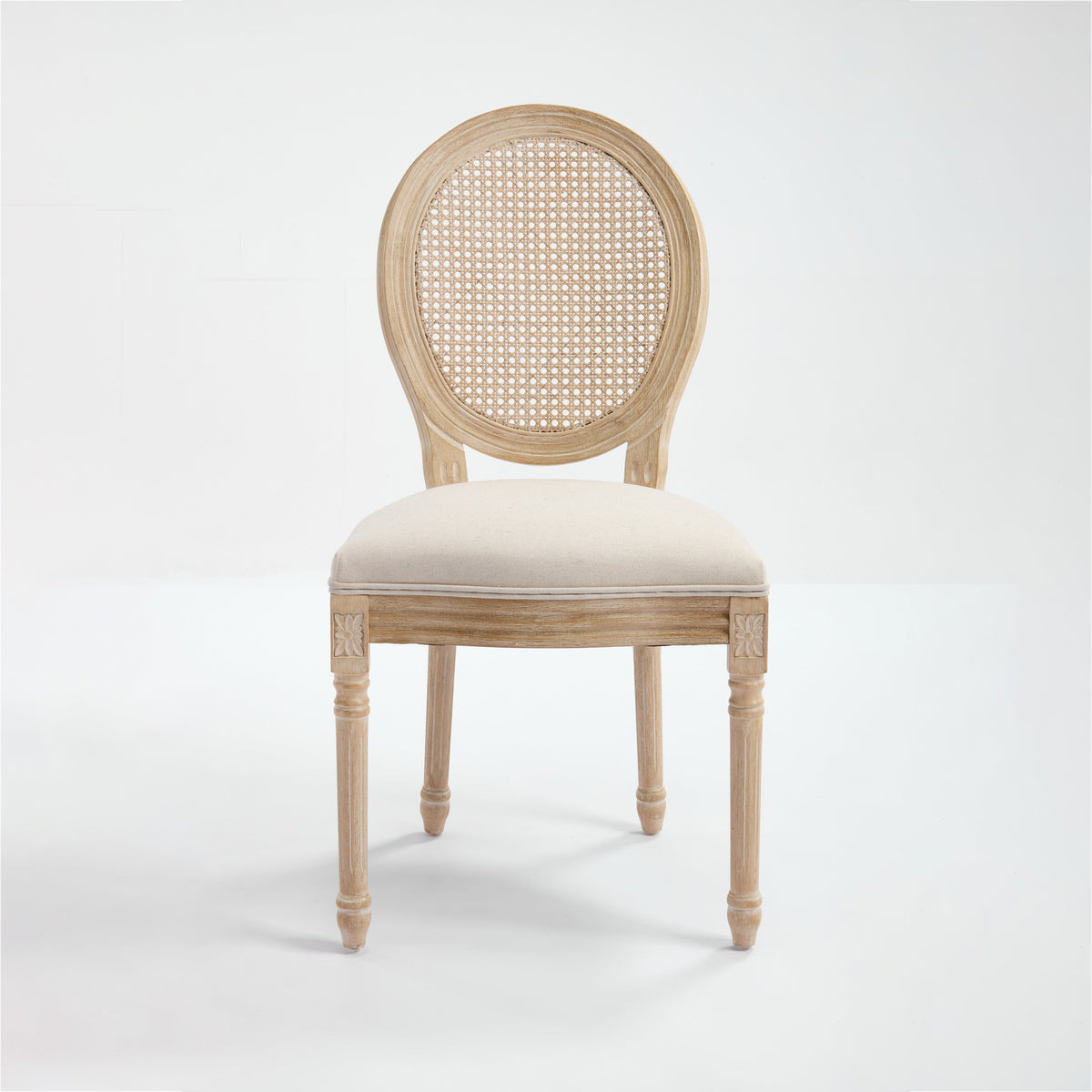 French Country Dining Chairs Set of 2 Upholstered with Rattan Back