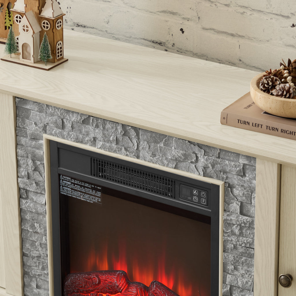 58" Modern TV Stand with Electric Fireplace and Storage - White