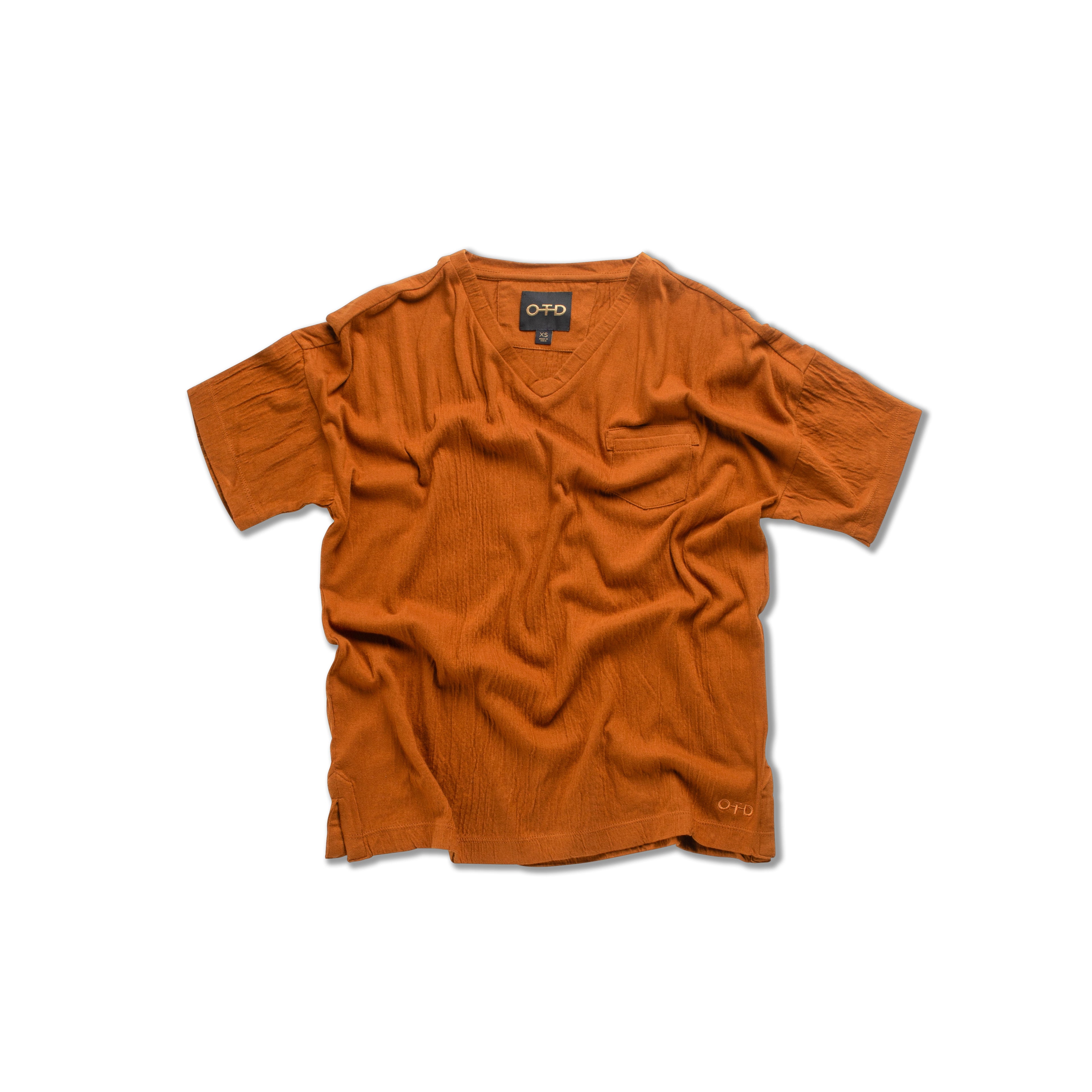 Crinkle Cotton Relaxed V-Neck (Copper)