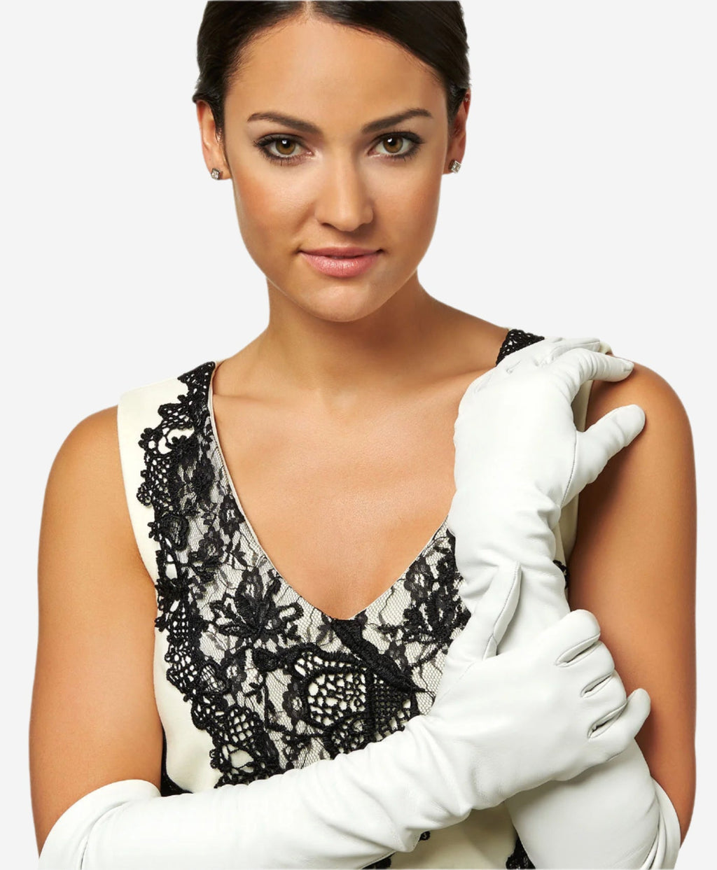 Angelina (ivory) - Italian silk lined 12-button length leather bridal / opera gloves