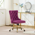 Purple Modern Velvet Upholstered Office Chair with Tufted Buttons - Golden Accents