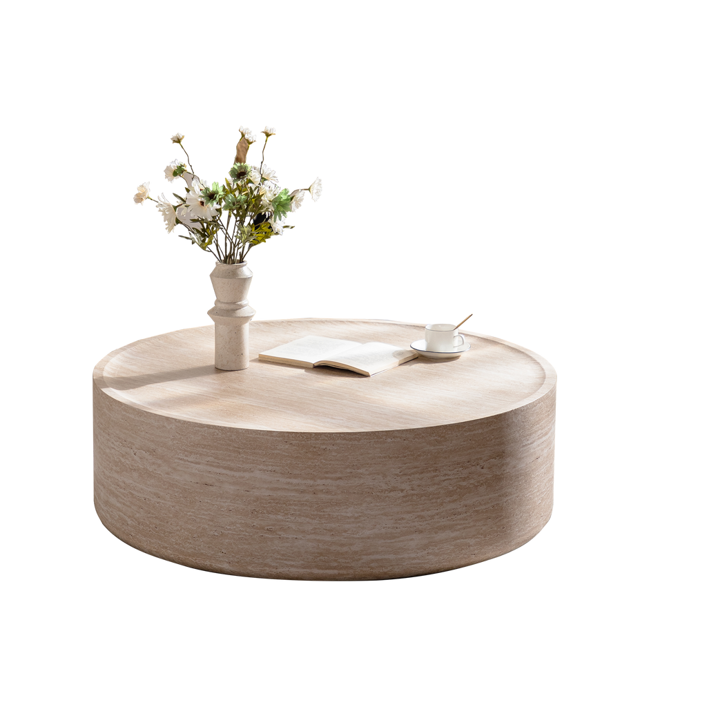 39.37" Round Coffee Table with Mars Pattern - Beige