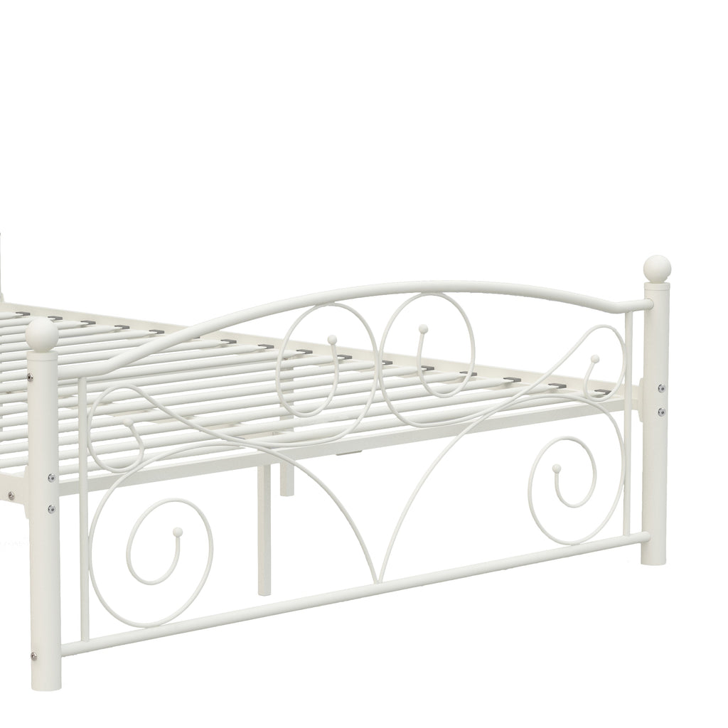 Queen Size Metal Bed Frame with Flower Headboard and Footboard