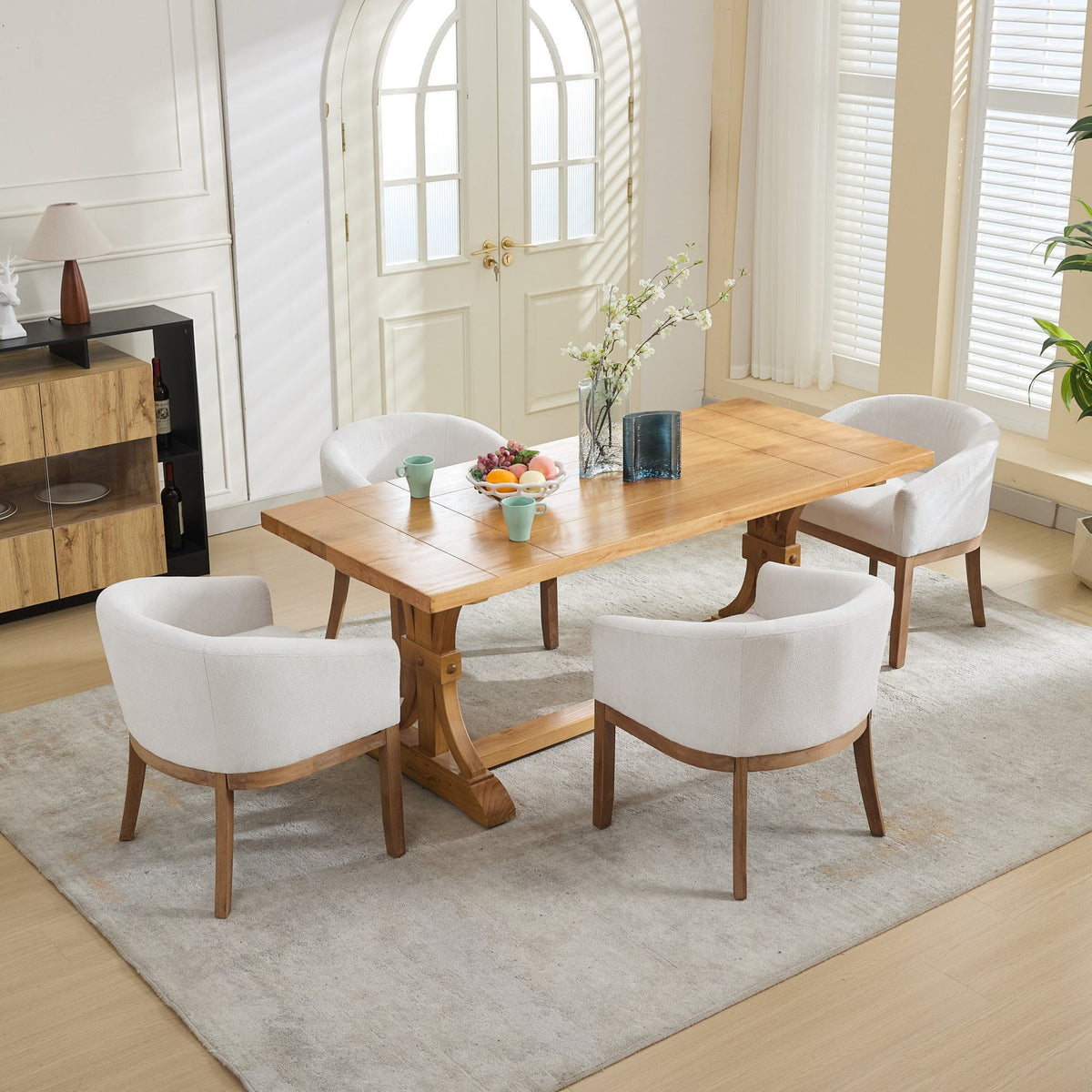 Mid Century Modern Upholstered Barrel Dining Chair with Arms