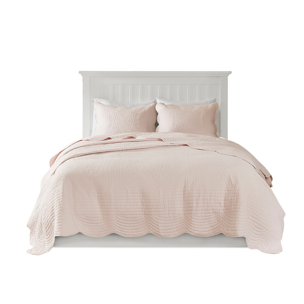 3 Piece Reversible Scalloped Edge Quilt Set Blush Full/Queen