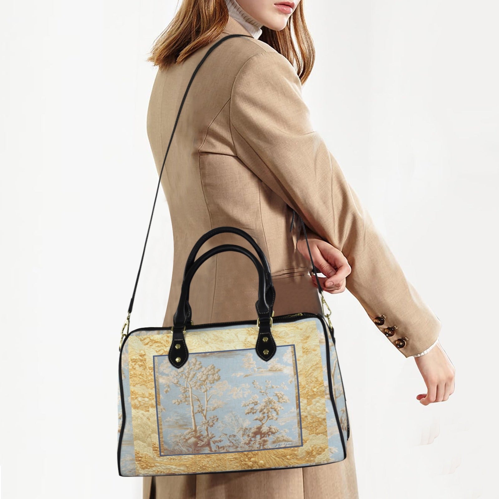 Blue Toile Hunting Landscape Small Travel Tote — Back Alley Exclusive