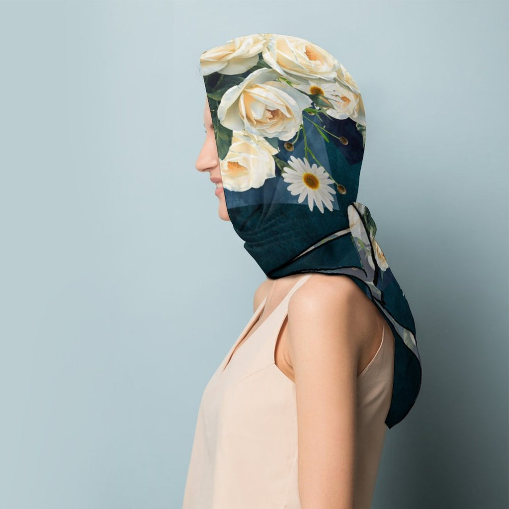 Floribunda & Indigo Square Scarf - 27" Silk-Feel