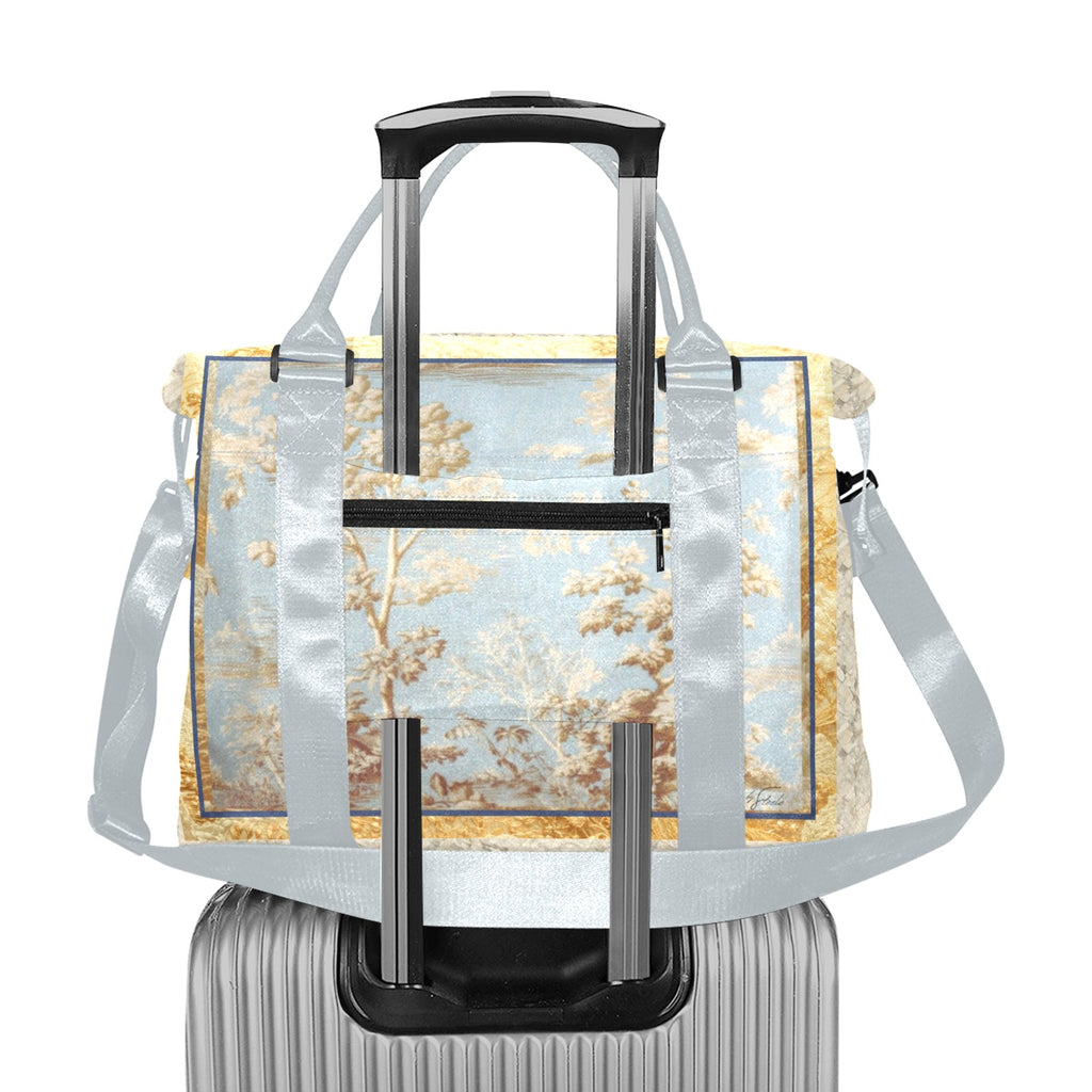 Gold Tapestry Blue Toile Smaller Duffle Travel Bag — Back Alley Exclusive