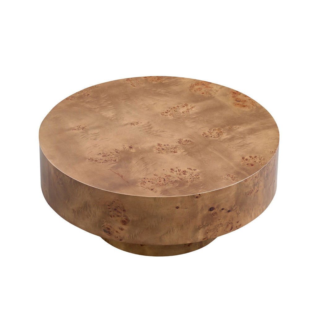 Walnut Burl Wood Veneer Round Coffee Table with Pedestal Base - Walnut