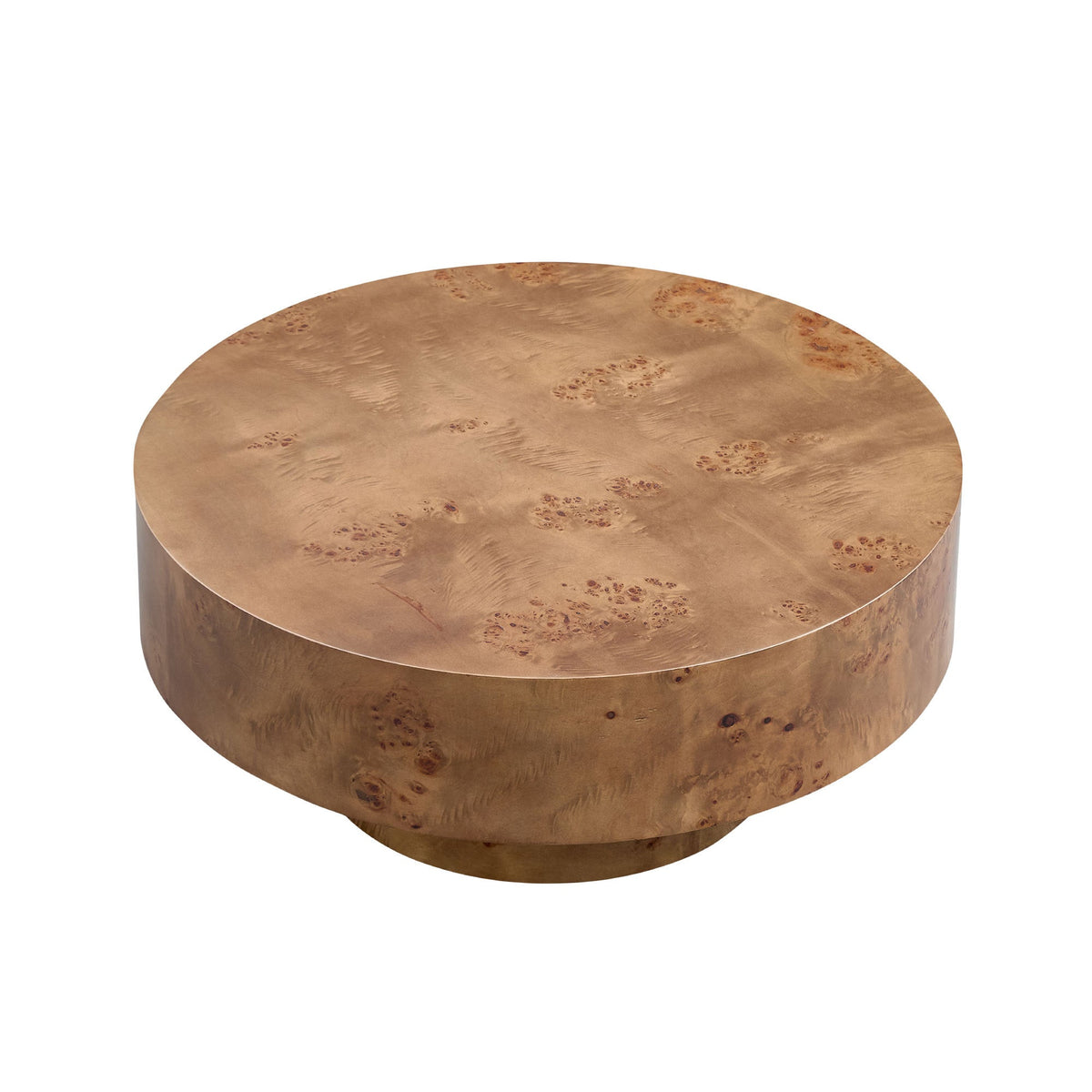 Walnut Burl Wood Veneer Round Coffee Table with Pedestal Base - Walnut