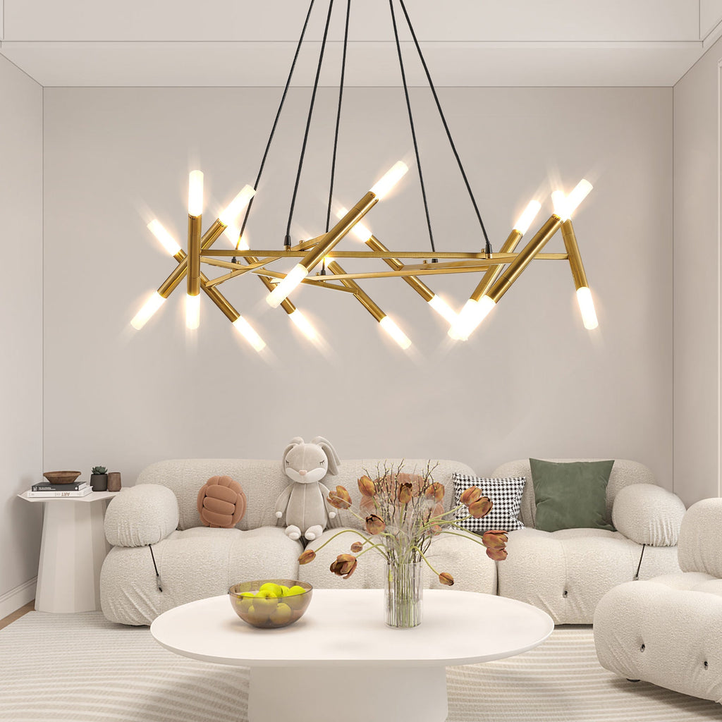 Golden Modern Chandelier Light Fixture with Branch Design - Gold