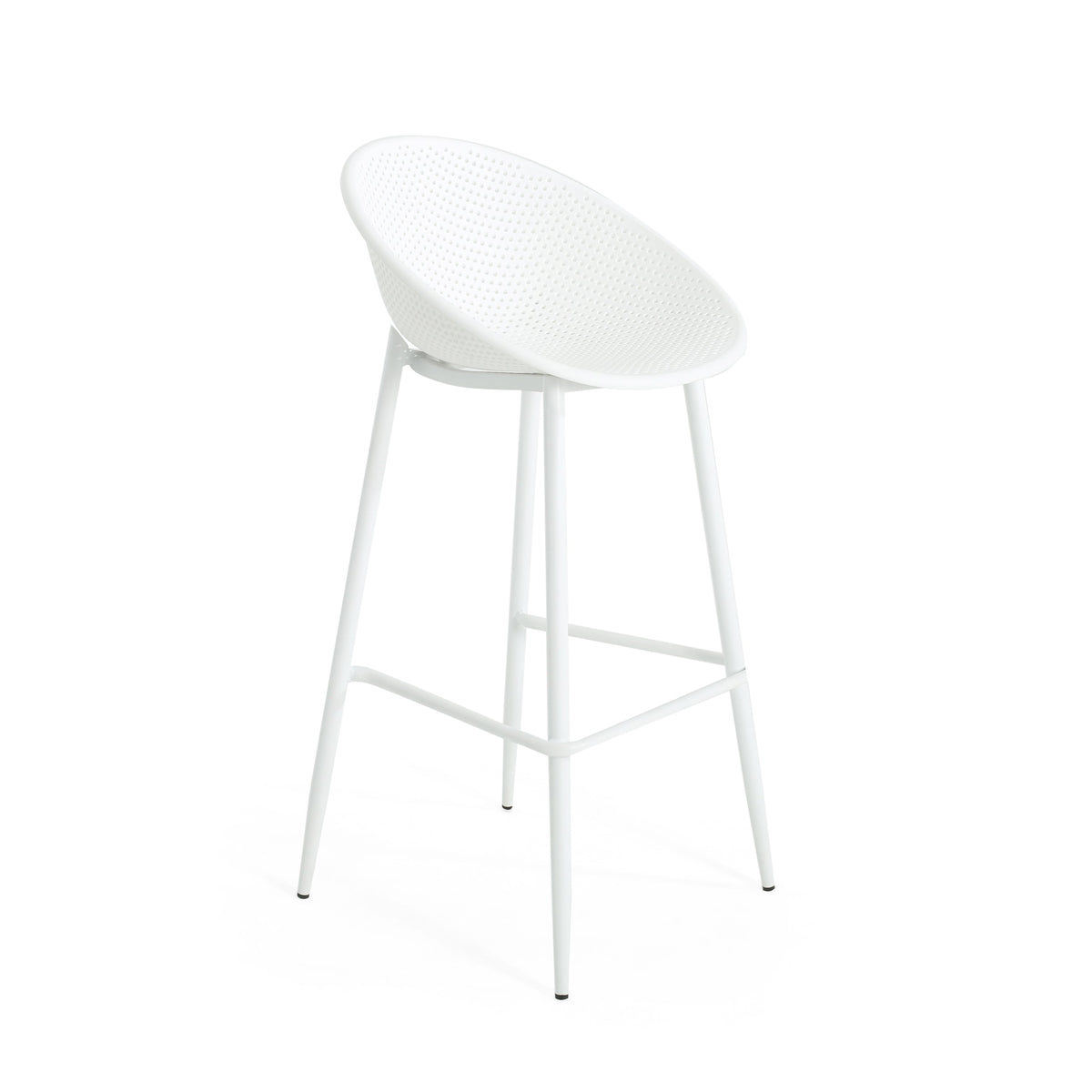 Modern Gable Outdoor Barstool Set of 2 with Perforated Design - White