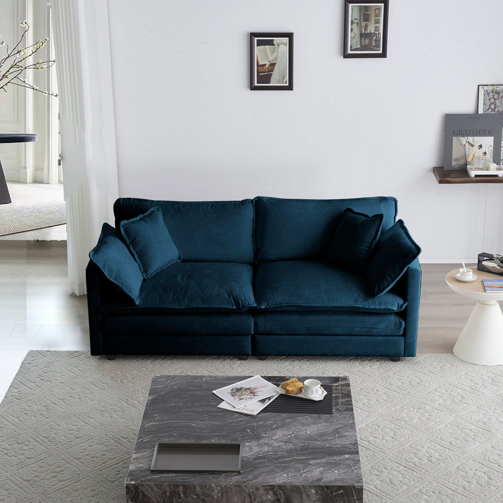 Modern Blue Fabric Loveseat Sofa with Solid Wood Frame - Blue
