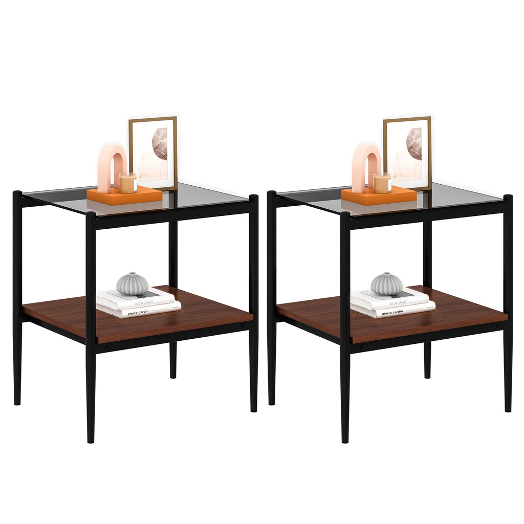 Rectangle End Table Set with Gray Tempered Glass Tops - Gray
