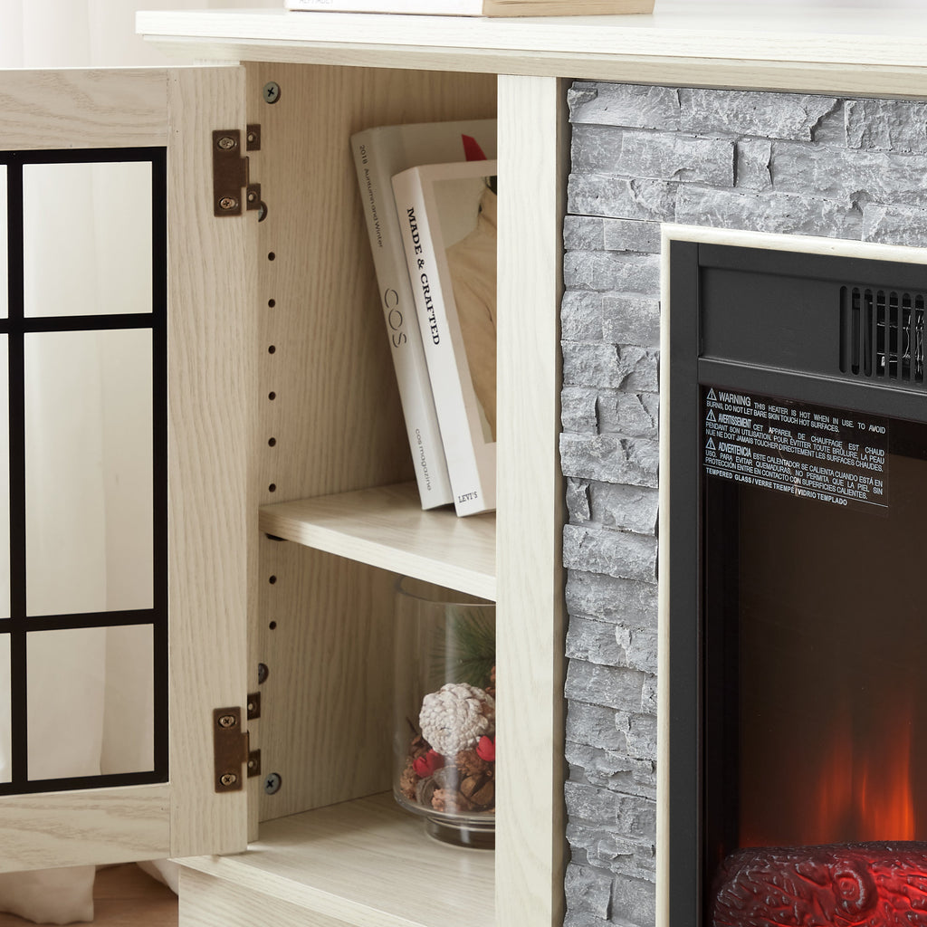 58" Modern TV Stand with Electric Fireplace and Storage - White