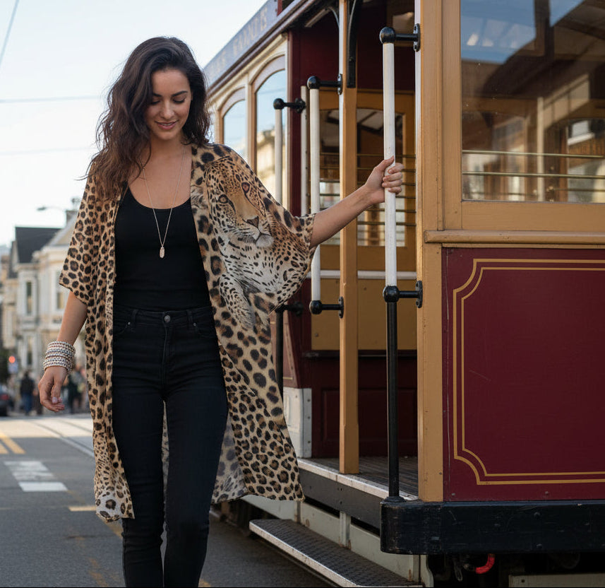 Leopard Lore Chiffon Kimono - Women's Long Wrap - Exclusive to Back Alley