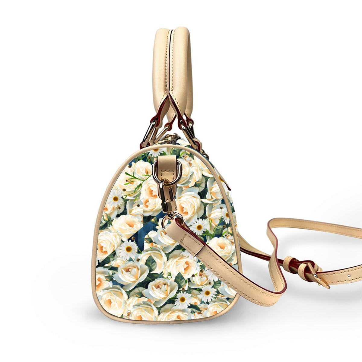 Floribunda and Indigo - Roses and Daisies Barrel Handbag