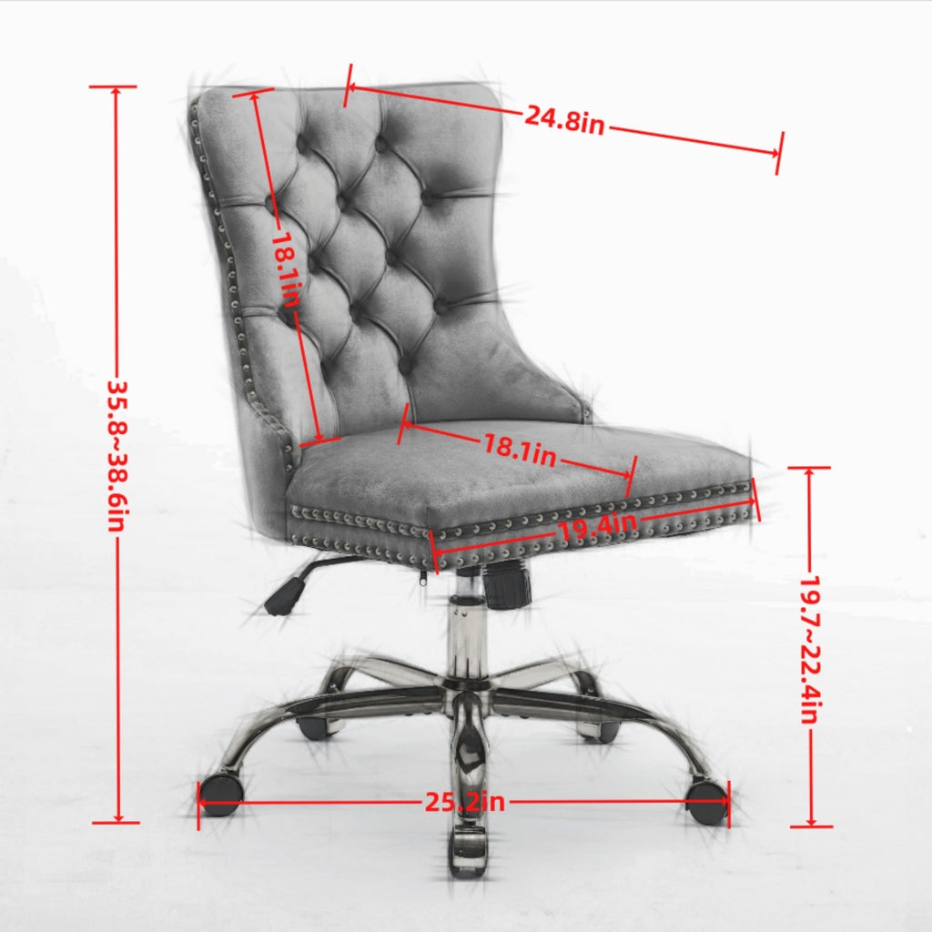 Purple Modern Velvet Upholstered Office Chair with Tufted Buttons - Golden Accents